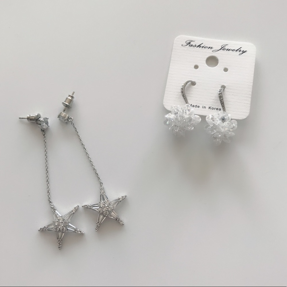 cute star snowflake earring 925 stering silver